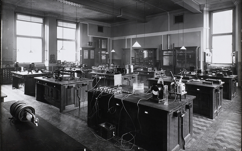 Black and white photograph of Electro-Technical laboratory in the main UMIST building
